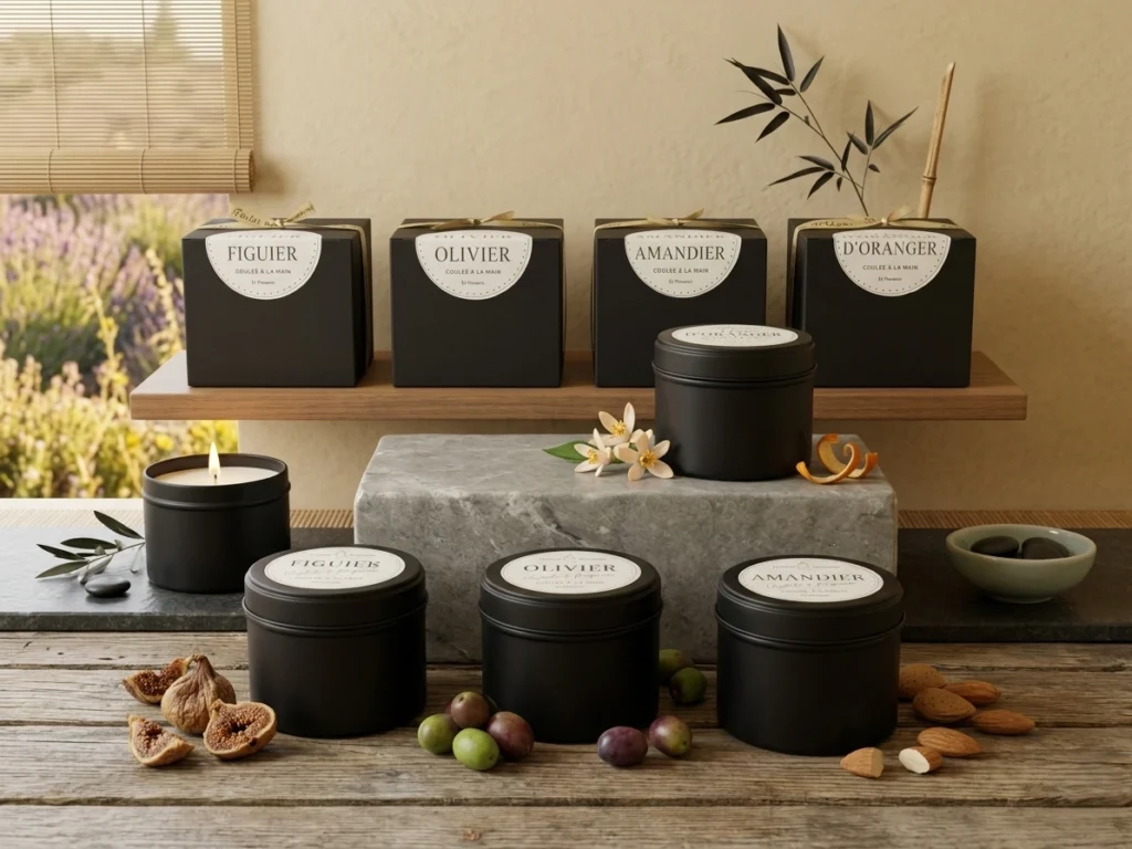 bougies senteurs du sud boites metal noires latelierdescires